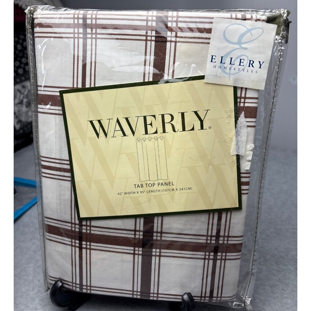 Waverly Classic Check Dark Chocolate Tab Top Curtain Panel 42x95 Cotton